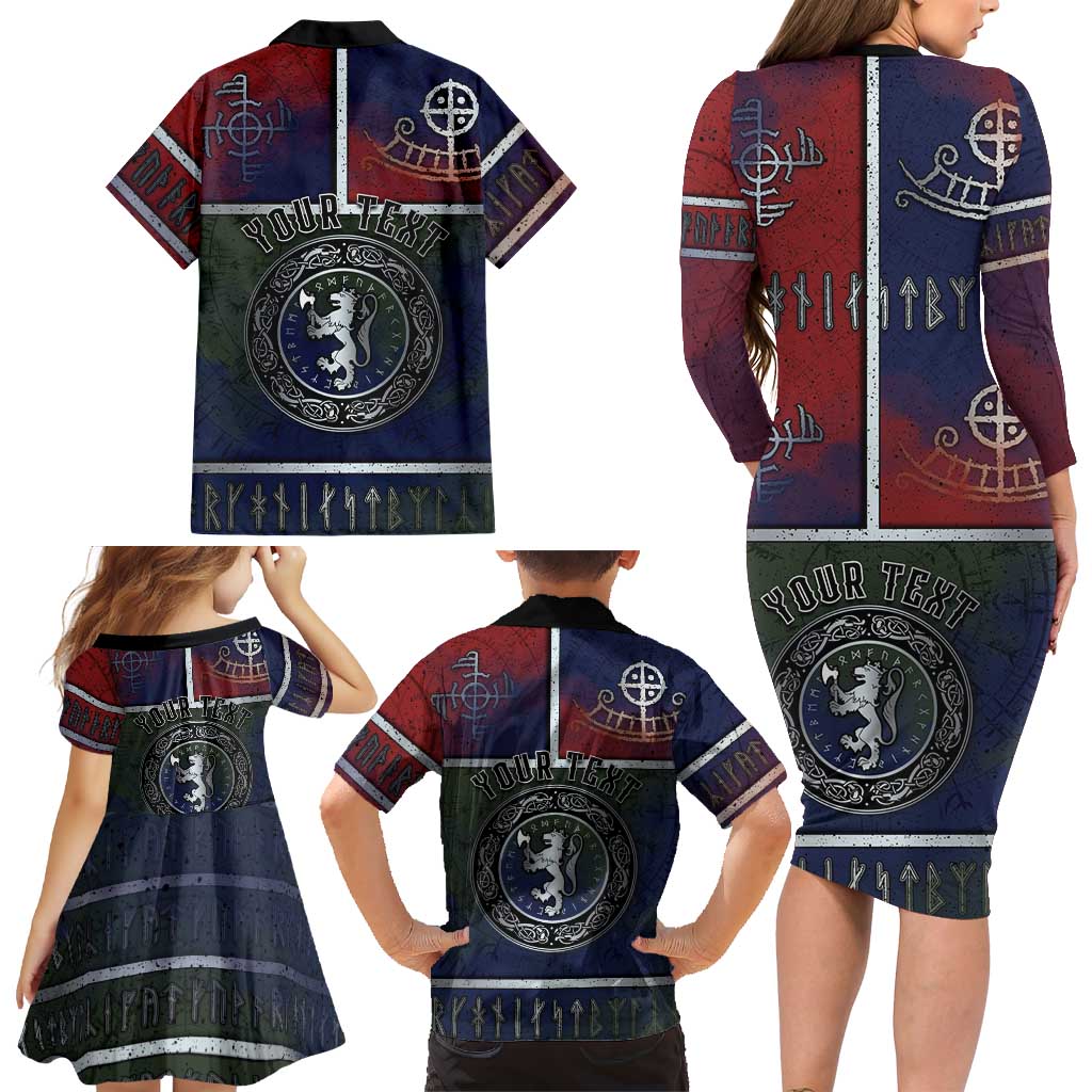 Personalized Norwegian Empire Family Matching Long Sleeve Bodycon Dress and Hawaiian Shirt Ancient Viking Patterns - Wonder Print Shop