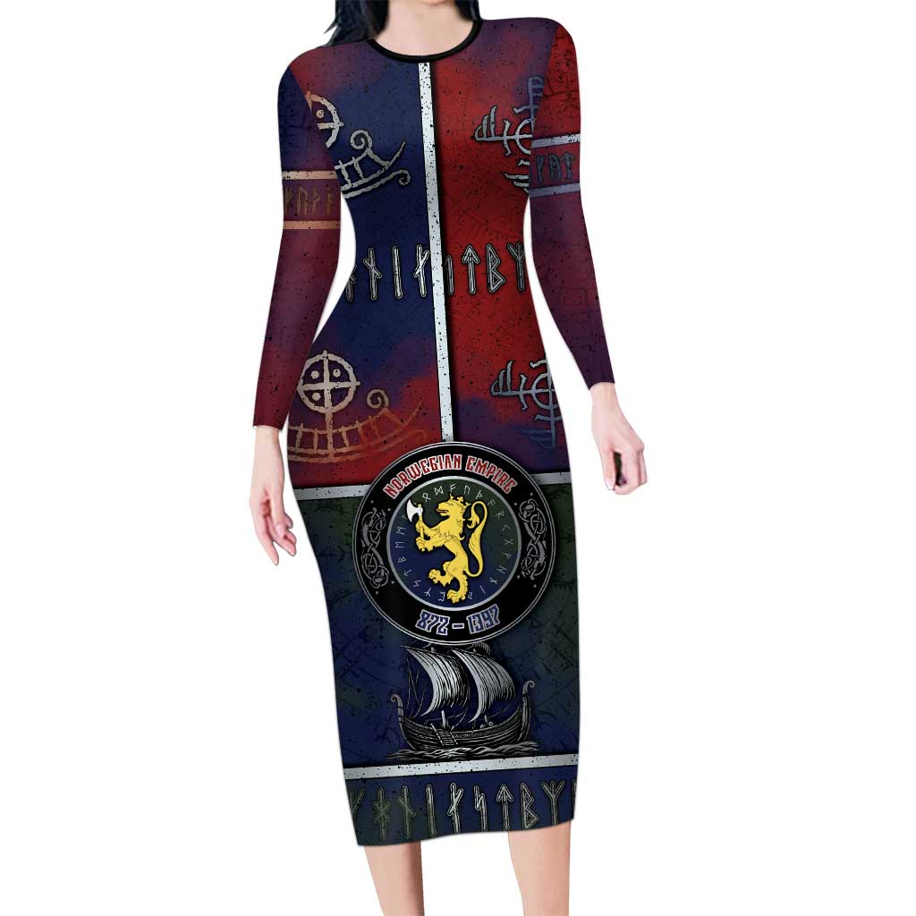 Personalized Norwegian Empire Family Matching Long Sleeve Bodycon Dress and Hawaiian Shirt Ancient Viking Patterns - Wonder Print Shop