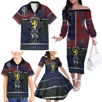 Personalized Norwegian Empire Family Matching Off The Shoulder Long Sleeve Dress and Hawaiian Shirt Ancient Viking Patterns - Wonder Print Shop