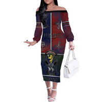 Personalized Norwegian Empire Family Matching Off The Shoulder Long Sleeve Dress and Hawaiian Shirt Ancient Viking Patterns - Wonder Print Shop