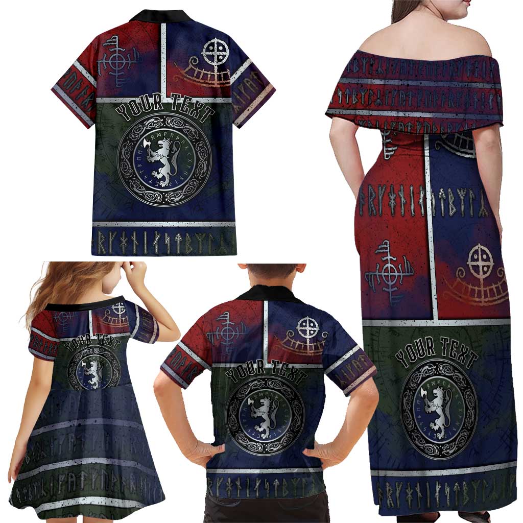 Personalized Norwegian Empire Family Matching Off Shoulder Maxi Dress and Hawaiian Shirt Ancient Viking Patterns - Wonder Print Shop