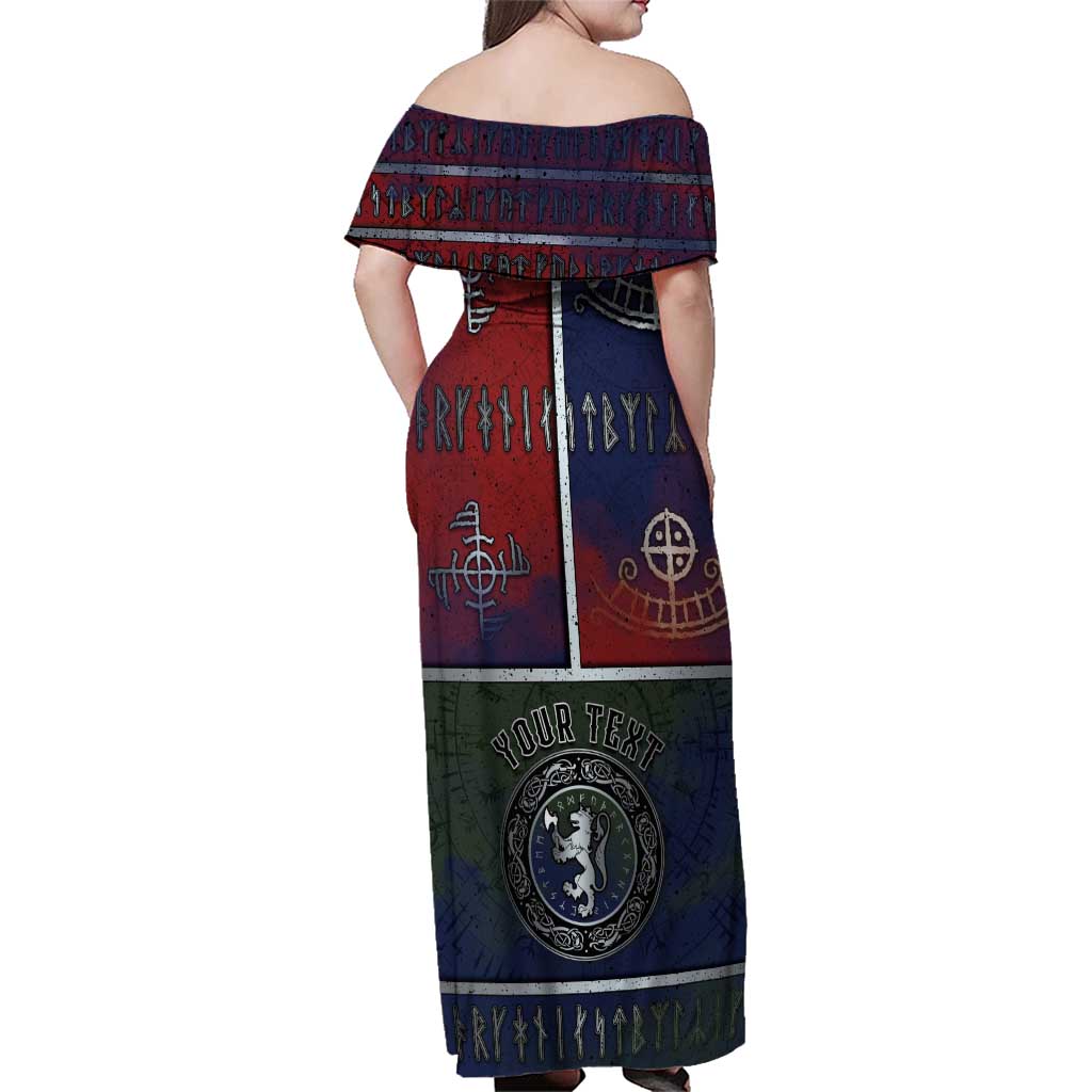 Personalized Norwegian Empire Family Matching Off Shoulder Maxi Dress and Hawaiian Shirt Ancient Viking Patterns - Wonder Print Shop