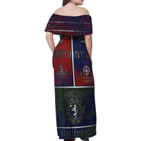 Personalized Norwegian Empire Family Matching Off Shoulder Maxi Dress and Hawaiian Shirt Ancient Viking Patterns - Wonder Print Shop