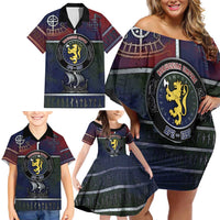 Personalized Norwegian Empire Family Matching Off Shoulder Short Dress and Hawaiian Shirt Ancient Viking Patterns - Wonder Print Shop