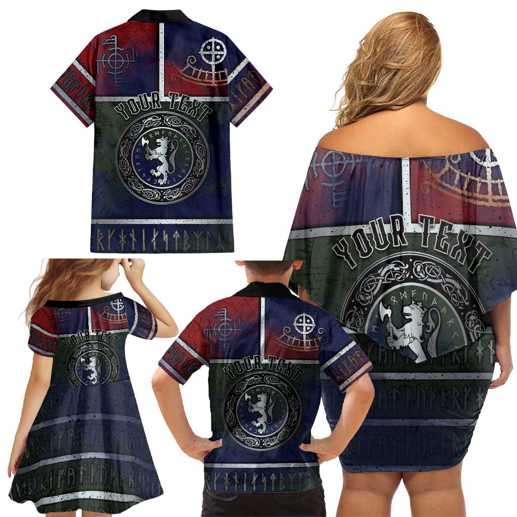 Personalized Norwegian Empire Family Matching Off Shoulder Short Dress and Hawaiian Shirt Ancient Viking Patterns - Wonder Print Shop