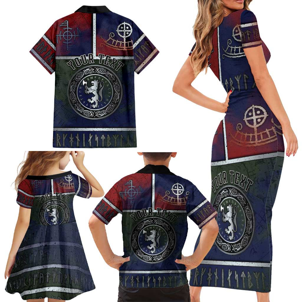 Personalized Norwegian Empire Family Matching Short Sleeve Bodycon Dress and Hawaiian Shirt Ancient Viking Patterns - Wonder Print Shop