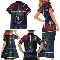 Personalized Norwegian Empire Family Matching Short Sleeve Bodycon Dress and Hawaiian Shirt Ancient Viking Patterns - Wonder Print Shop