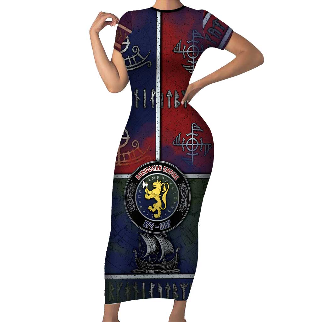 Personalized Norwegian Empire Family Matching Short Sleeve Bodycon Dress and Hawaiian Shirt Ancient Viking Patterns - Wonder Print Shop