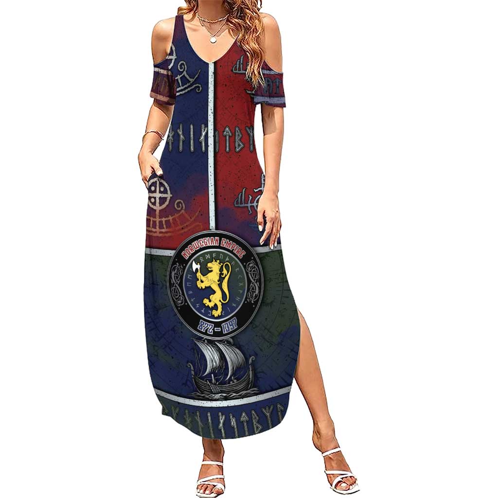 Personalized Norwegian Empire Family Matching Summer Maxi Dress and Hawaiian Shirt Ancient Viking Patterns - Wonder Print Shop