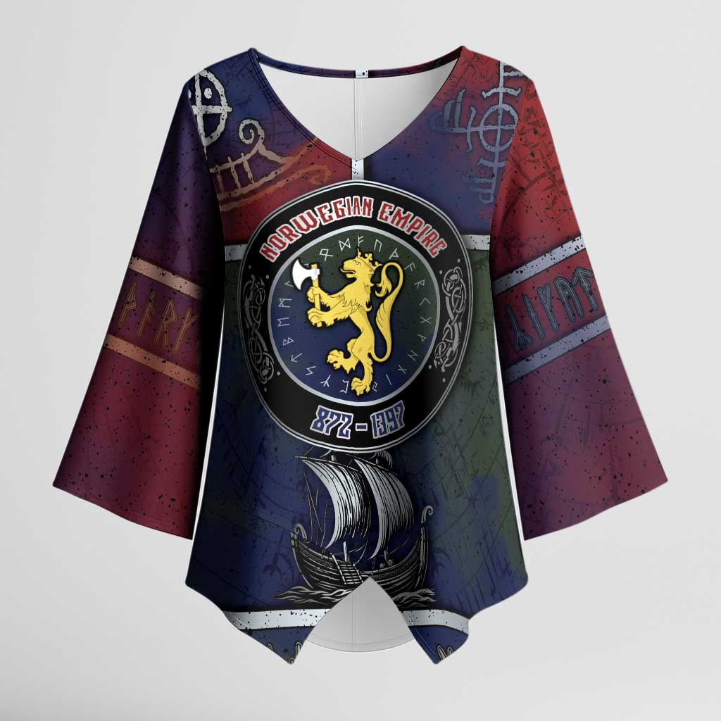 Personalized Norwegian Empire Kimono Sleeve Blouse Ancient Viking Patterns - Wonder Print Shop