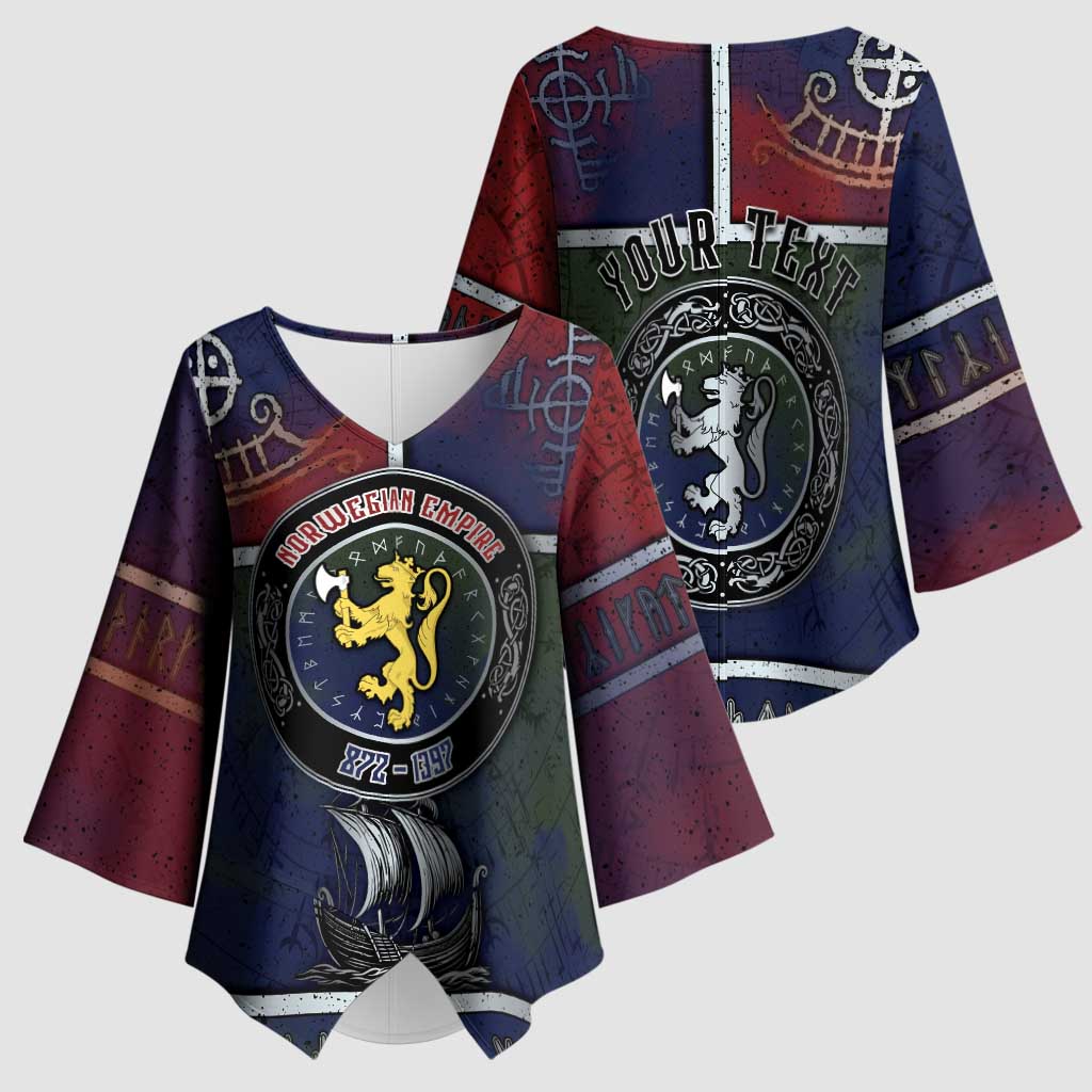 Personalized Norwegian Empire Kimono Sleeve Blouse Ancient Viking Patterns - Wonder Print Shop