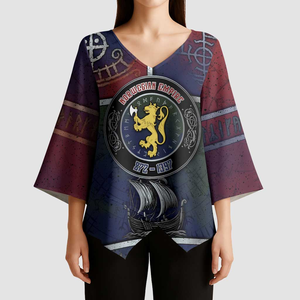 Personalized Norwegian Empire Kimono Sleeve Blouse Ancient Viking Patterns - Wonder Print Shop
