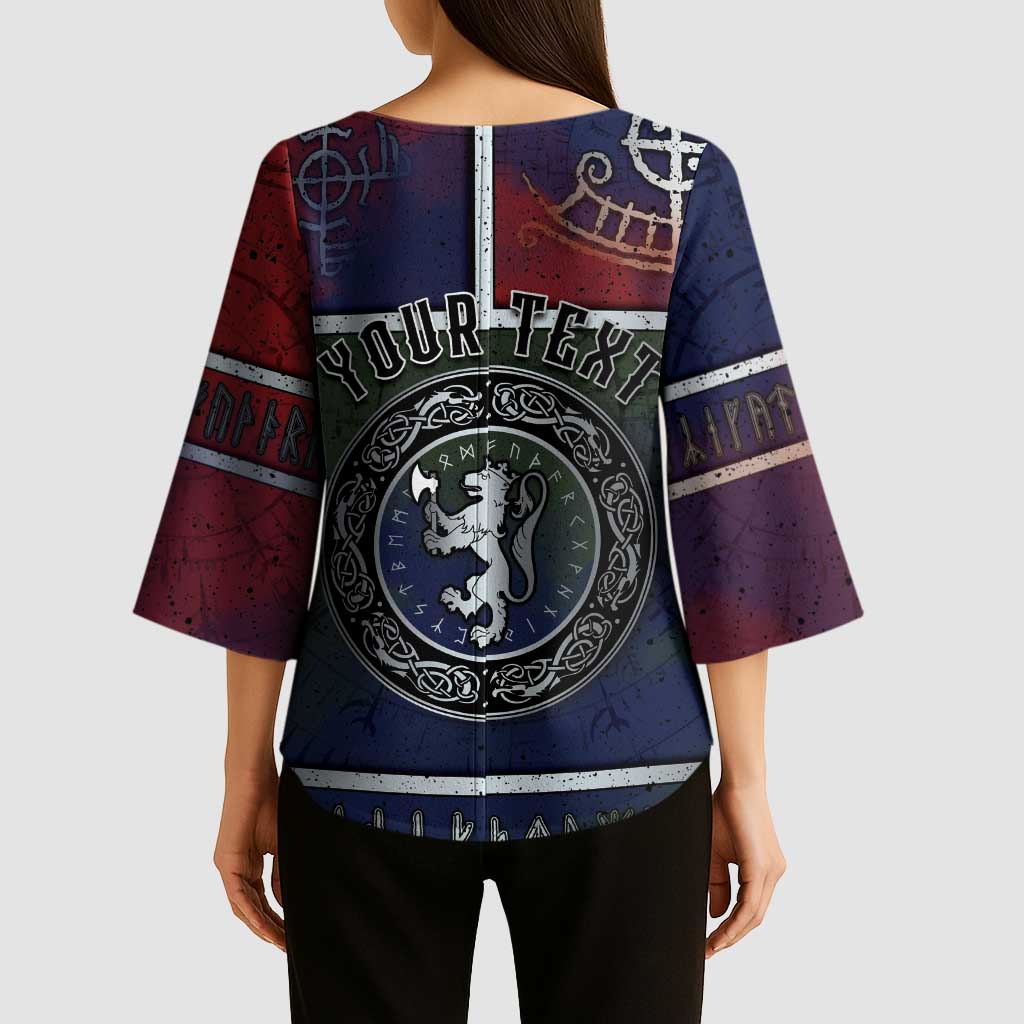Personalized Norwegian Empire Kimono Sleeve Blouse Ancient Viking Patterns - Wonder Print Shop