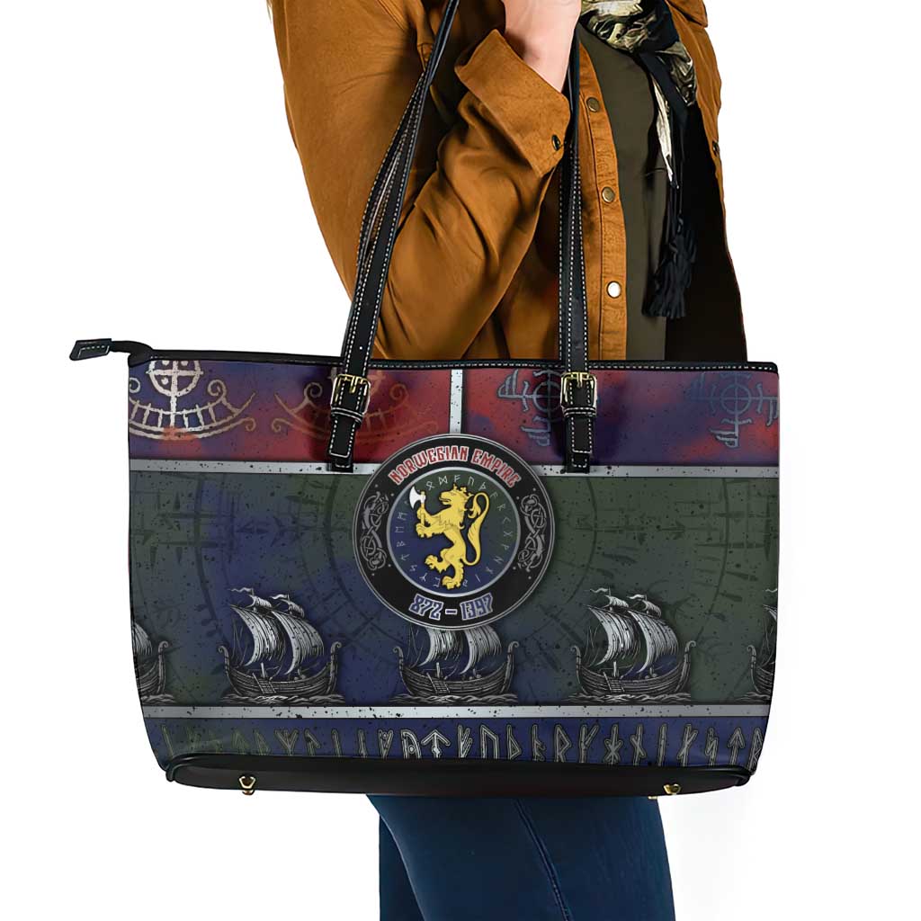 Norwegian Empire Leather Tote Bag Ancient Viking Patterns - Wonder Print Shop