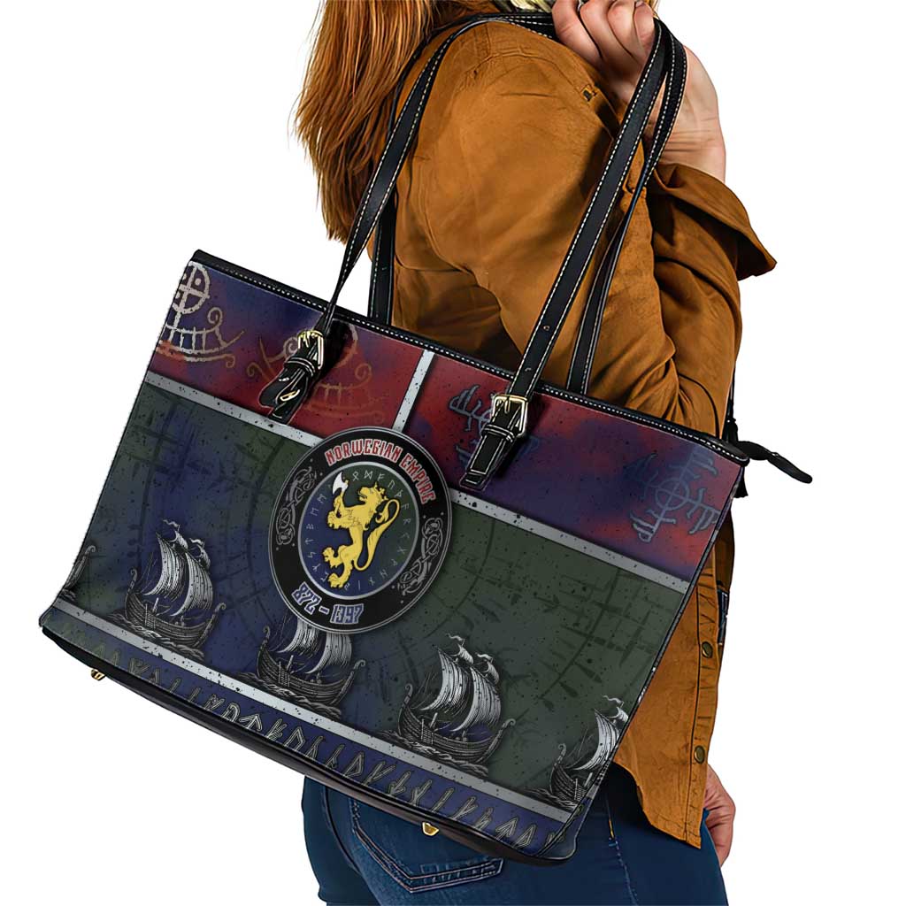 Norwegian Empire Leather Tote Bag Ancient Viking Patterns - Wonder Print Shop