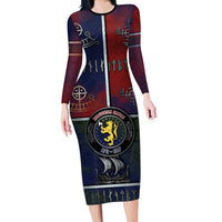 Personalized Norwegian Empire Long Sleeve Bodycon Dress Ancient Viking Patterns - Wonder Print Shop