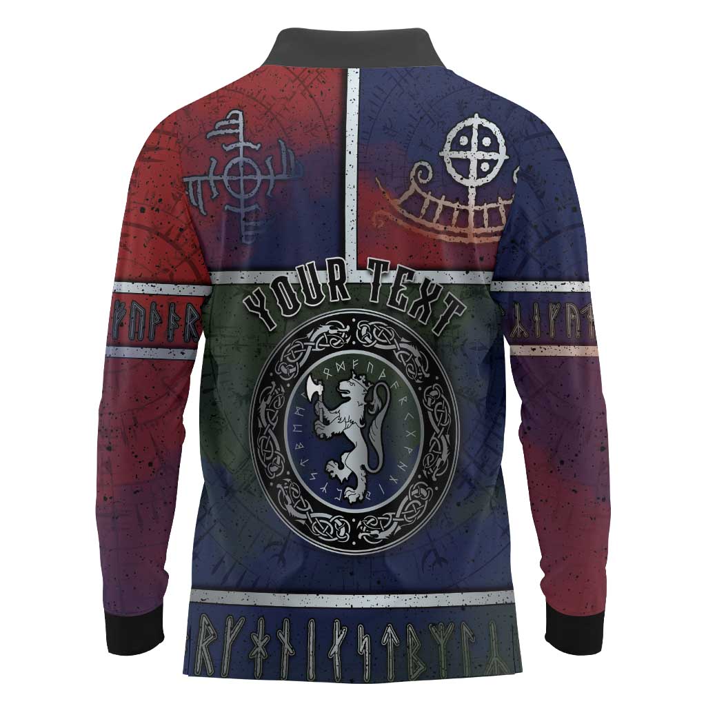 Personalized Norwegian Empire Long Sleeve Polo Shirt Ancient Viking Patterns - Wonder Print Shop