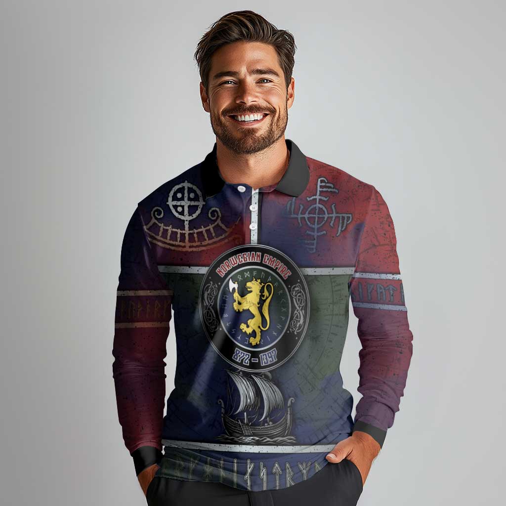 Personalized Norwegian Empire Long Sleeve Polo Shirt Ancient Viking Patterns - Wonder Print Shop