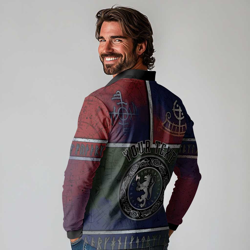 Personalized Norwegian Empire Long Sleeve Polo Shirt Ancient Viking Patterns - Wonder Print Shop