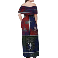 Personalized Norwegian Empire Off Shoulder Maxi Dress Ancient Viking Patterns - Wonder Print Shop
