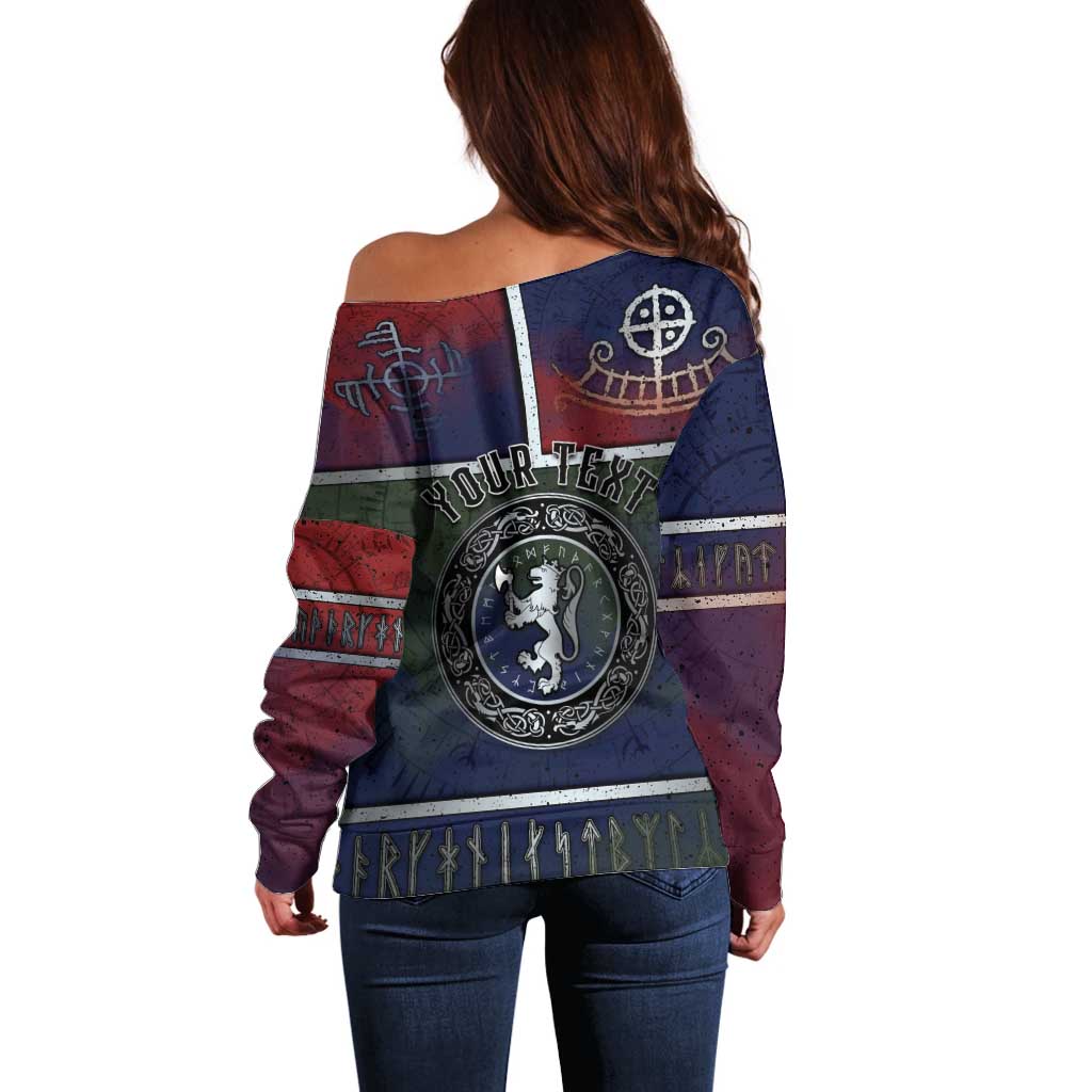 Personalized Norwegian Empire Off Shoulder Sweater Ancient Viking Patterns - Wonder Print Shop
