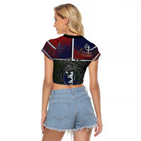 Personalized Norwegian Empire Raglan Cropped T Shirt Ancient Viking Patterns - Wonder Print Shop