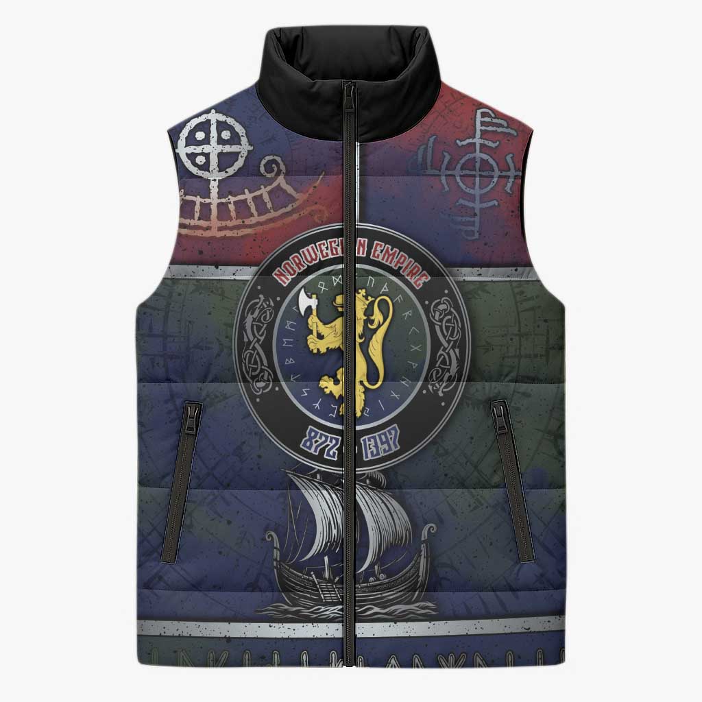 Personalized Norwegian Empire Sleeveless Puffer Jacket Ancient Viking Patterns - Wonder Print Shop