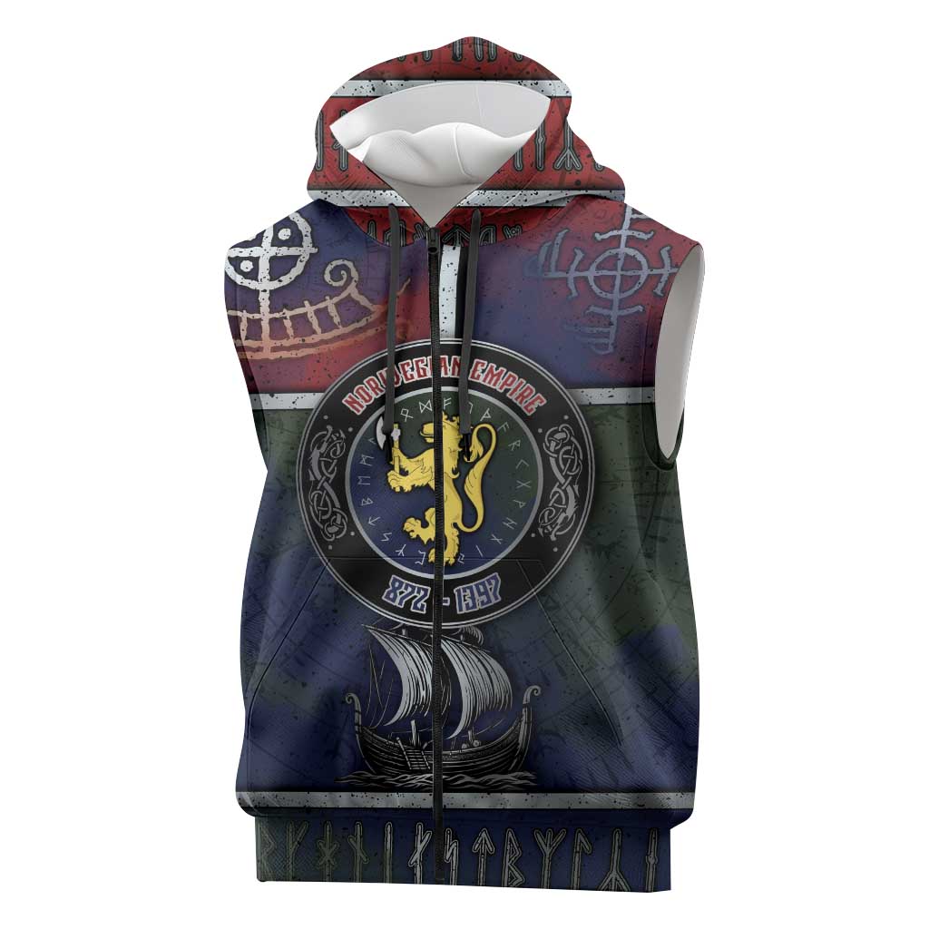 Personalized Norwegian Empire Sleeveless Zip Hoodie Ancient Viking Patterns - Wonder Print Shop