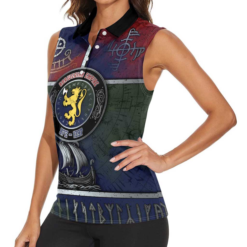 Personalized Norwegian Empire Women Sleeveless Polo Shirt Ancient Viking Patterns - Wonder Print Shop