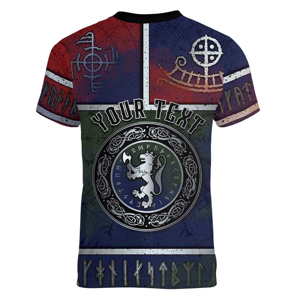 Personalized Norwegian Empire Women V-Neck T-Shirt Ancient Viking Patterns - Wonder Print Shop