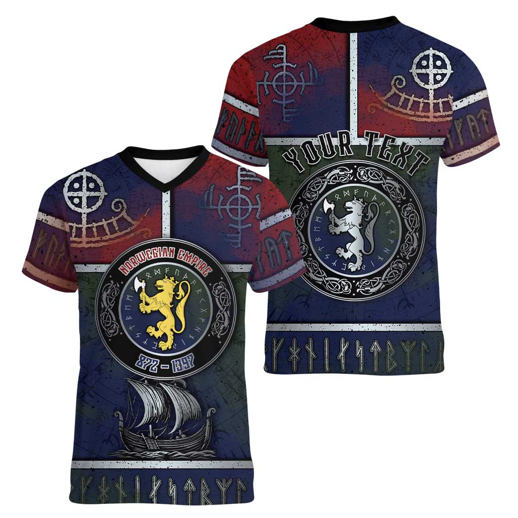 Personalized Norwegian Empire Women V-Neck T-Shirt Ancient Viking Patterns - Wonder Print Shop