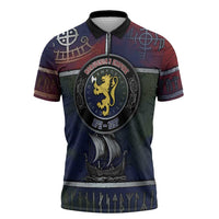 Personalized Norwegian Empire Zipper Polo Shirt Ancient Viking Patterns - Wonder Print Shop
