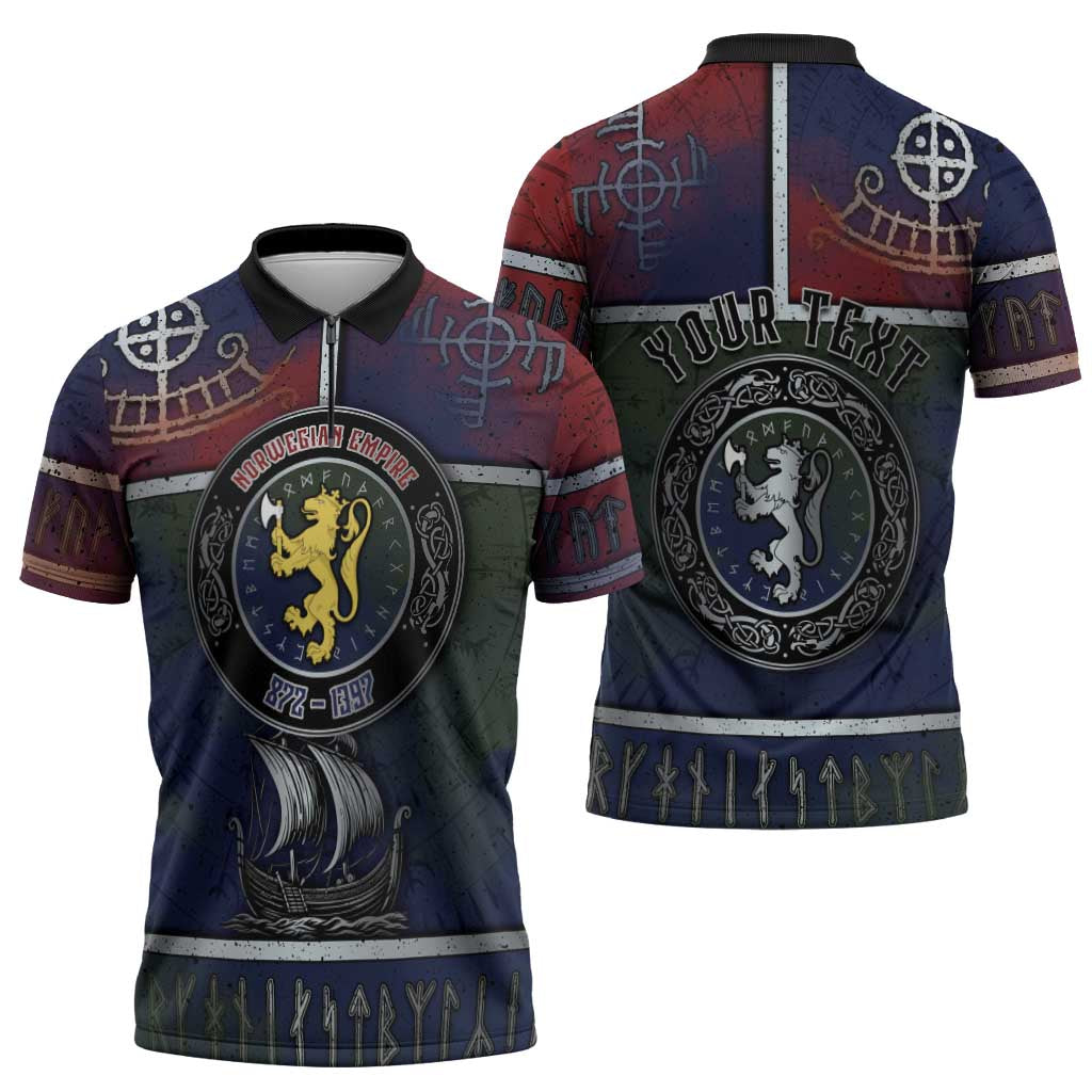 Personalized Norwegian Empire Zipper Polo Shirt Ancient Viking Patterns - Wonder Print Shop