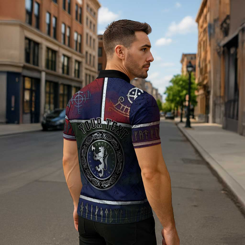 Personalized Norwegian Empire Zipper Polo Shirt Ancient Viking Patterns - Wonder Print Shop