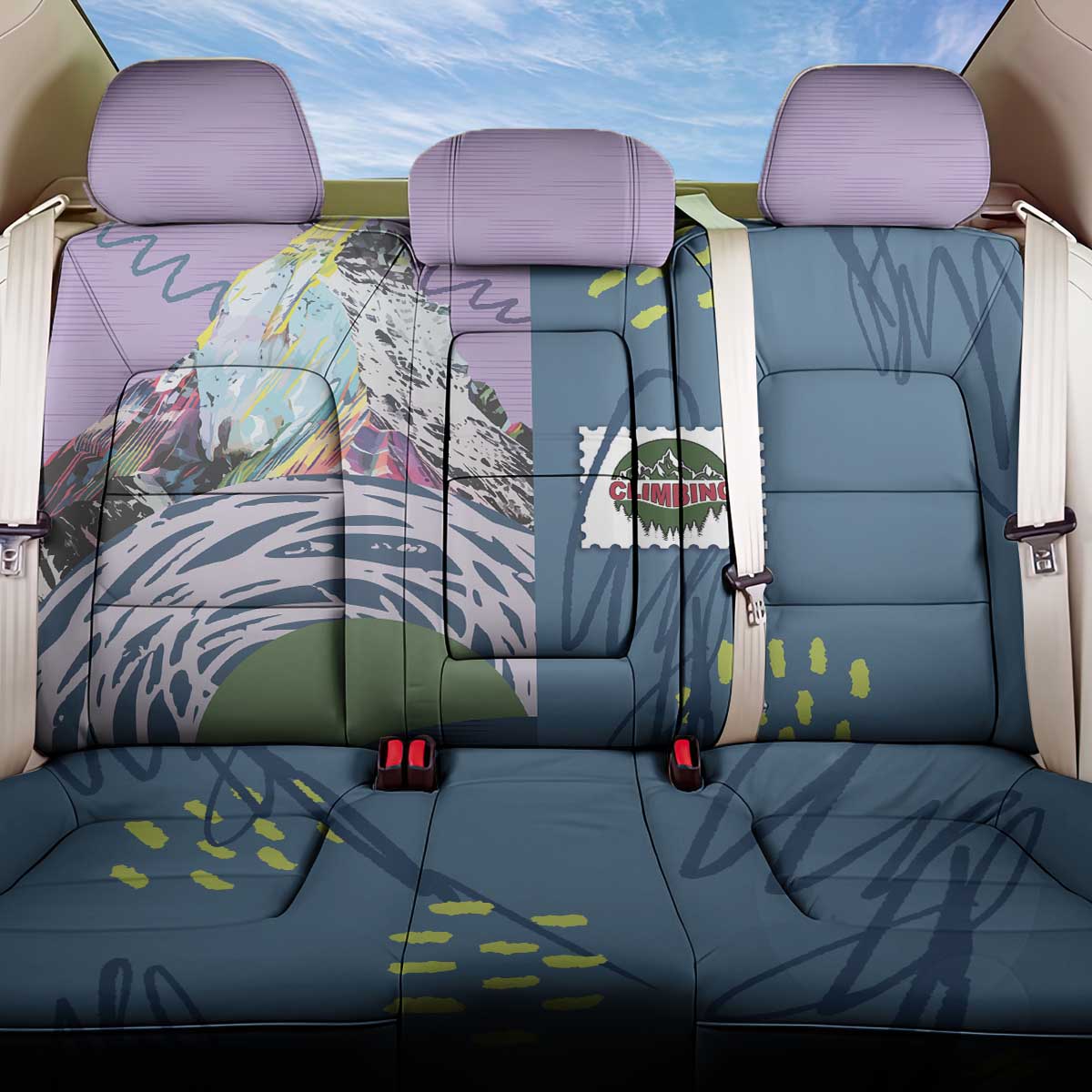 Climbing Back Car Seat Cover Mountain Art Retro Style