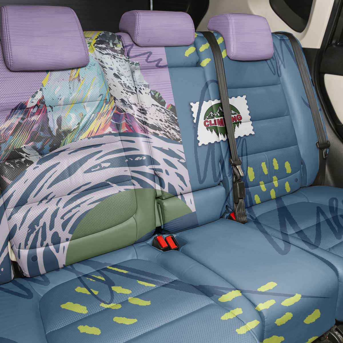 Climbing Back Car Seat Cover Mountain Art Retro Style