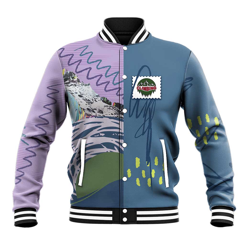 Custom Climbing Baseball Jacket Mountain Art Retro Style