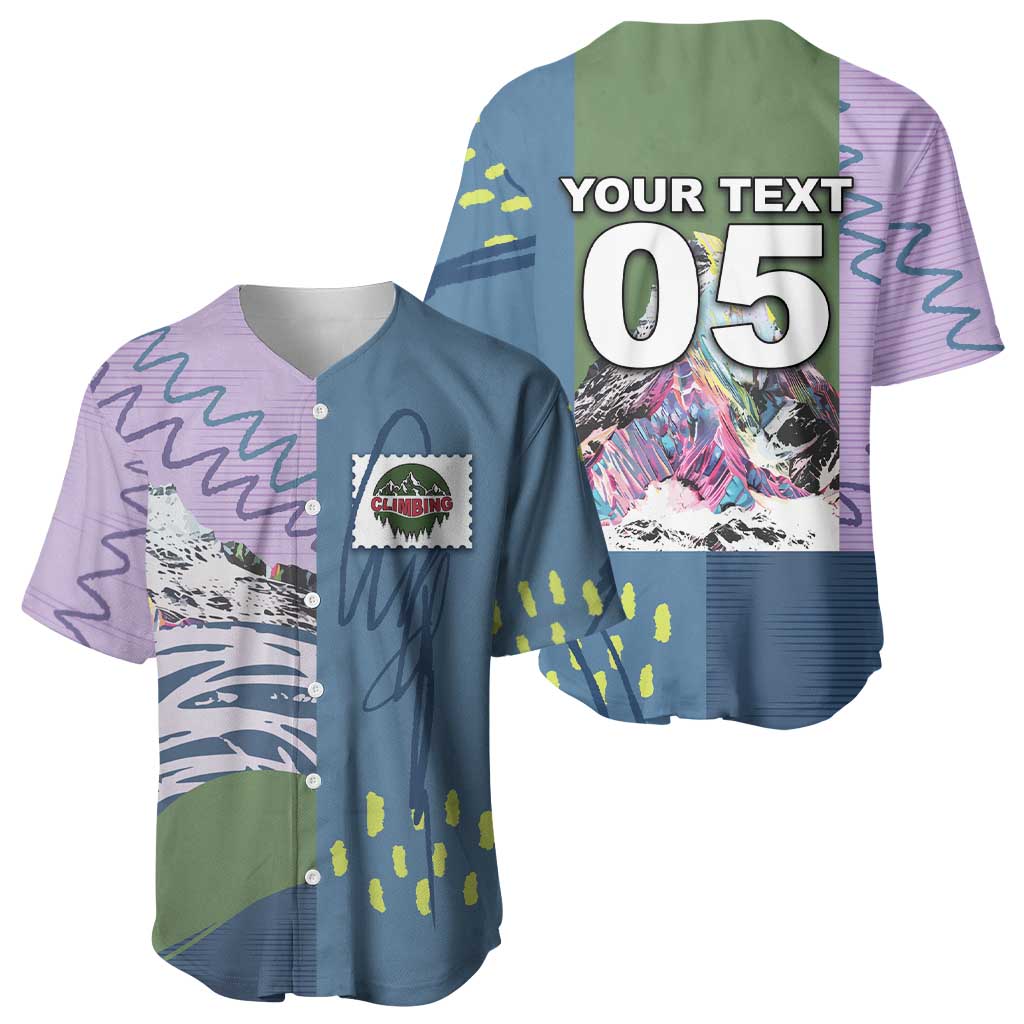 Custom Climbing Baseball Jersey Mountain Art Retro Style
