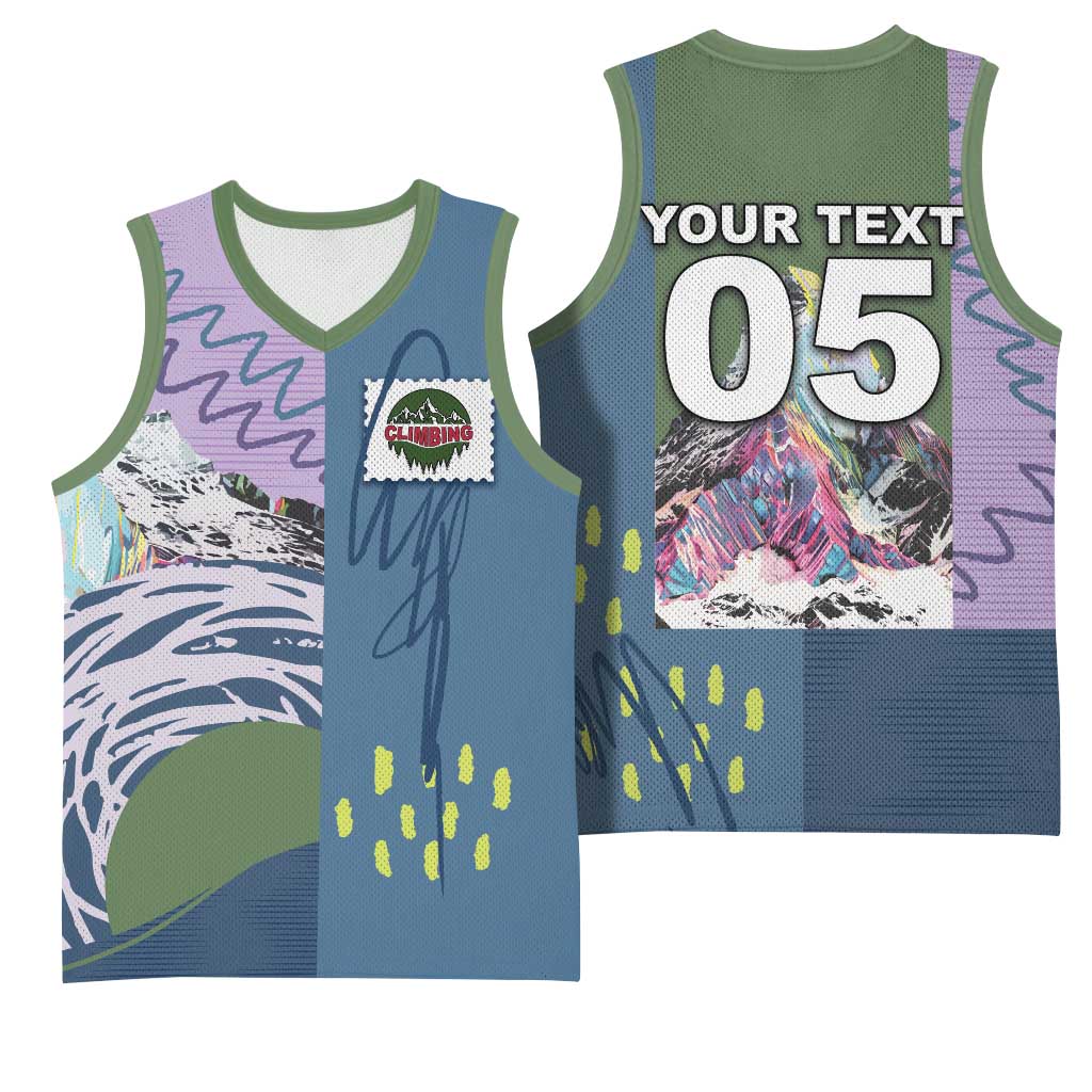 Custom Climbing Basketball Jersey Mountain Art Retro Style
