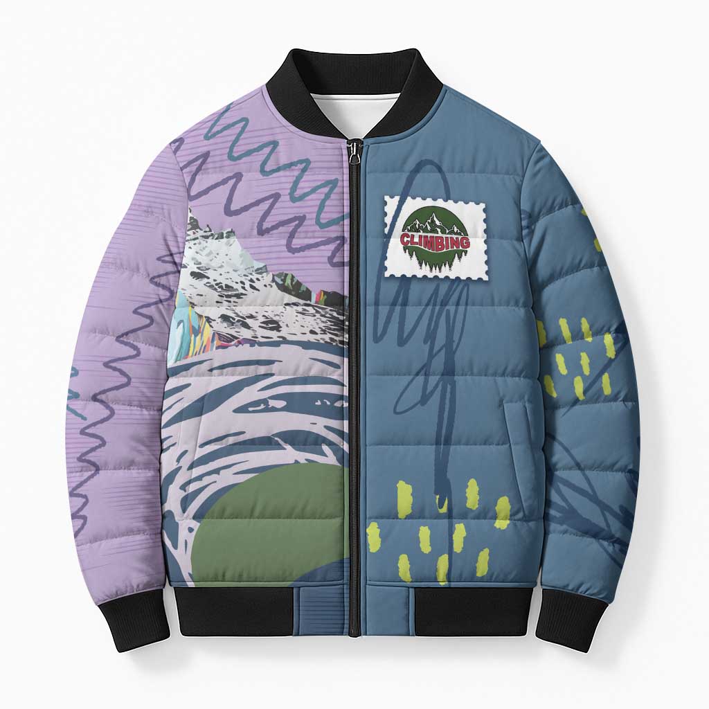 Custom Climbing Bomber Puffer Jacket Mountain Art Retro Style
