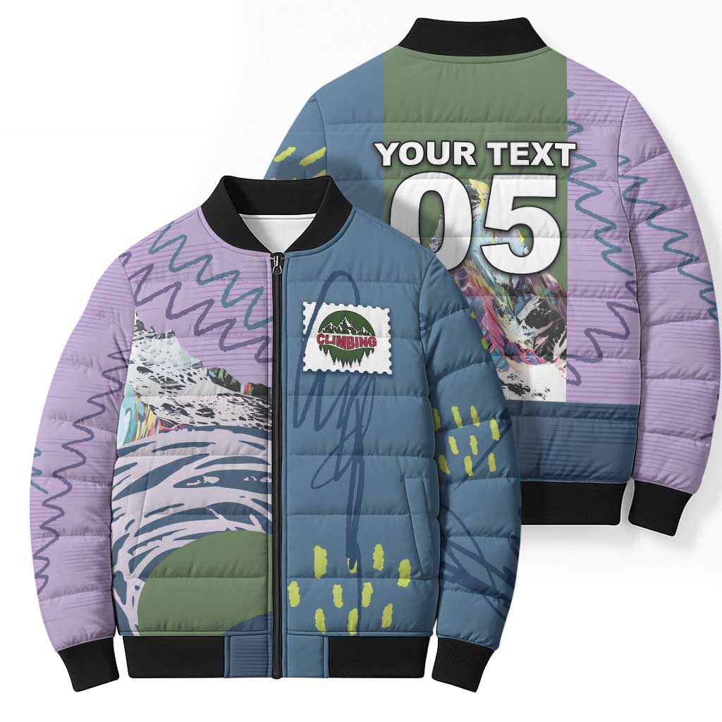 Custom Climbing Bomber Puffer Jacket Mountain Art Retro Style