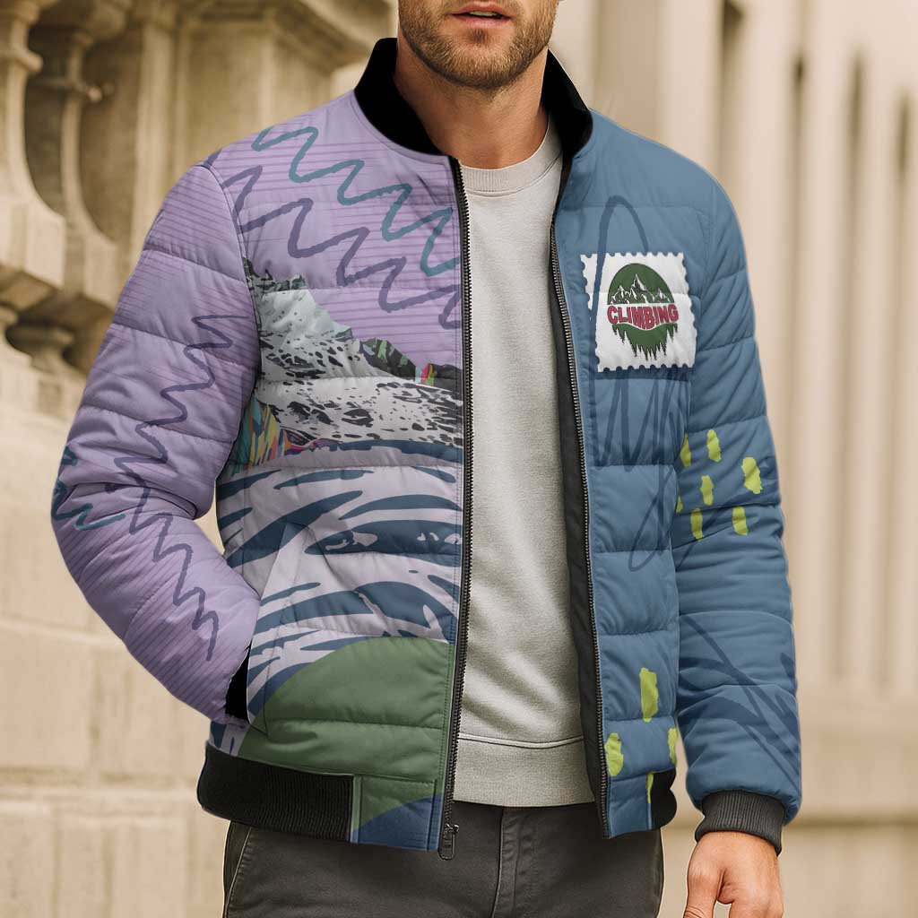 Custom Climbing Bomber Puffer Jacket Mountain Art Retro Style