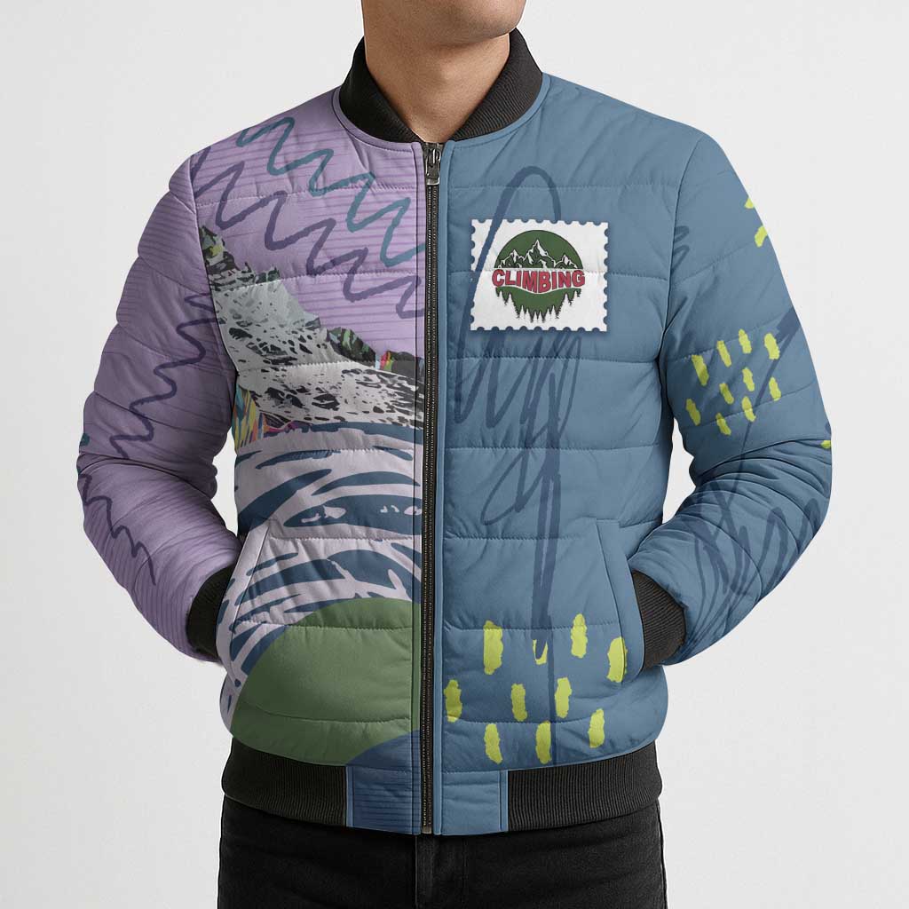 Custom Climbing Bomber Puffer Jacket Mountain Art Retro Style