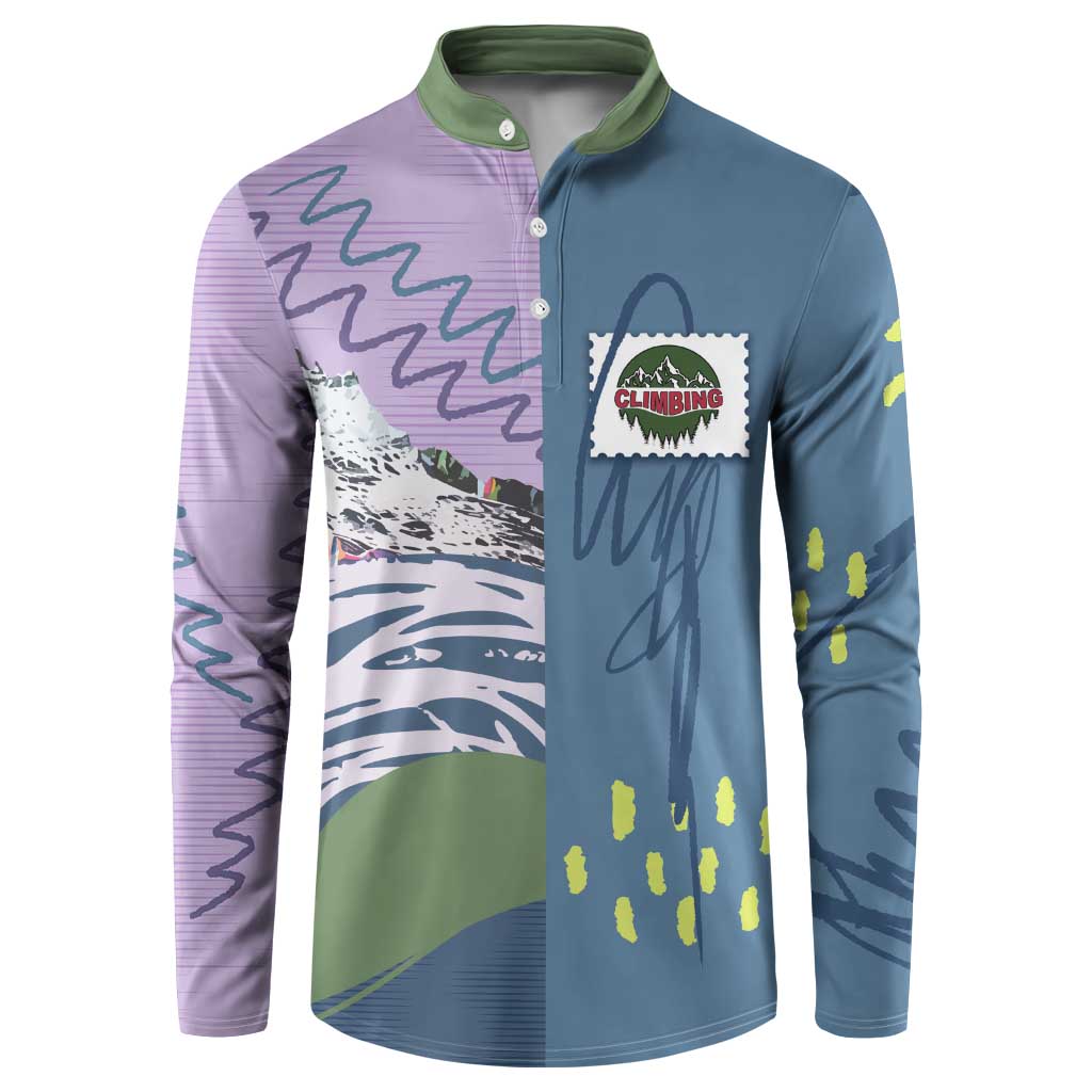 Custom Climbing Button Sweatshirt Mountain Art Retro Style