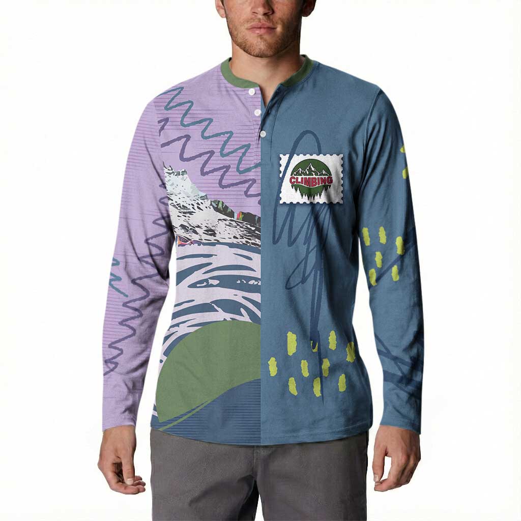 Custom Climbing Button Sweatshirt Mountain Art Retro Style