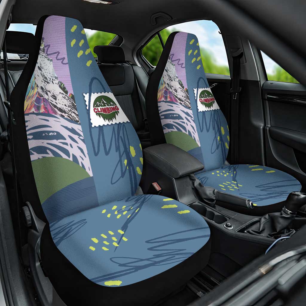 Climbing Car Seat Cover Mountain Art Retro Style