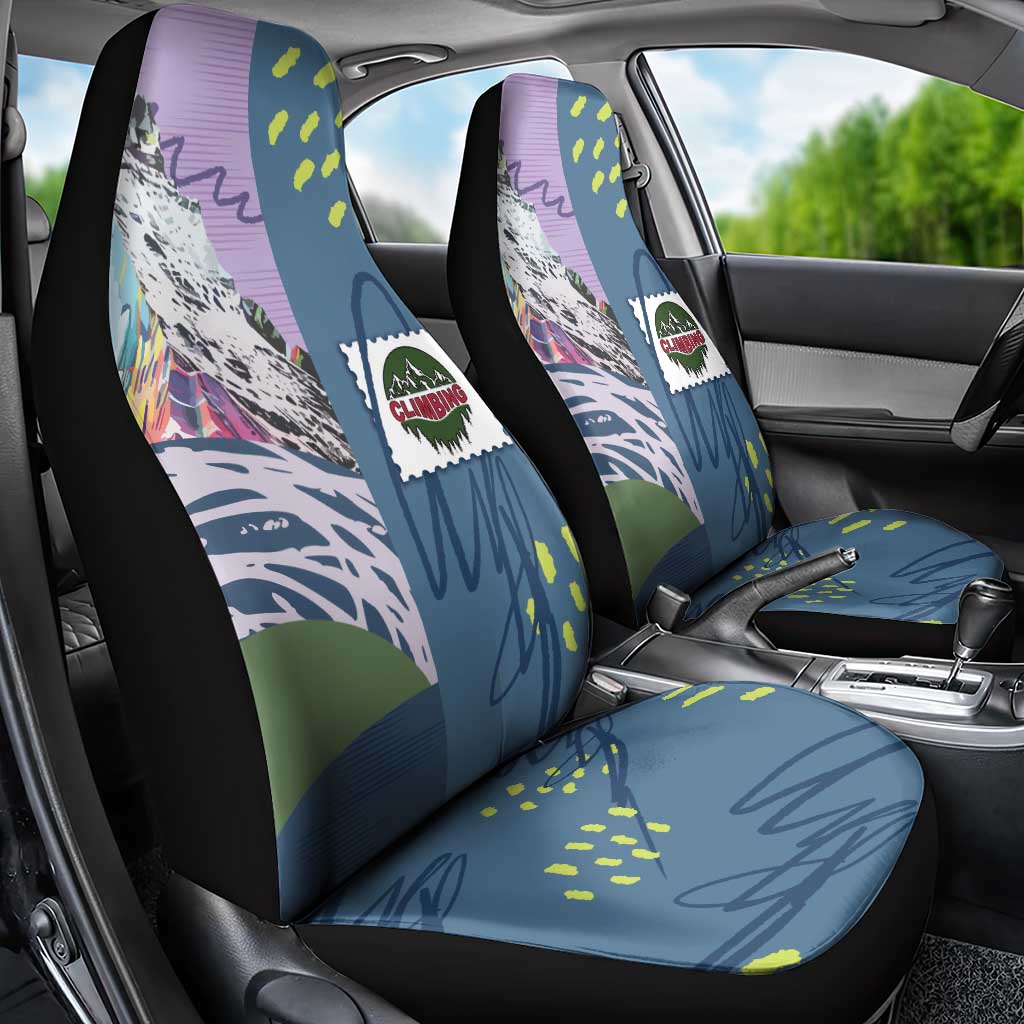 Climbing Car Seat Cover Mountain Art Retro Style
