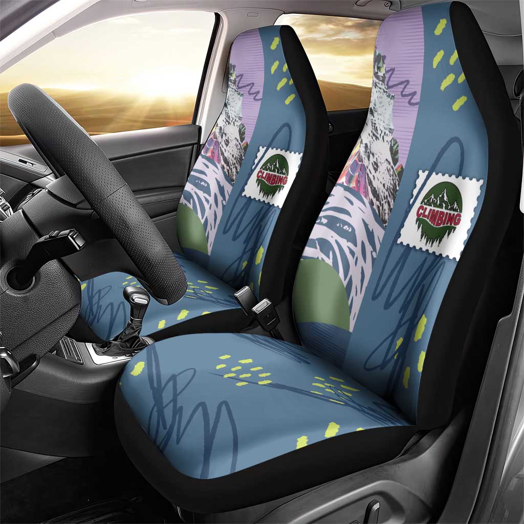 Climbing Car Seat Cover Mountain Art Retro Style