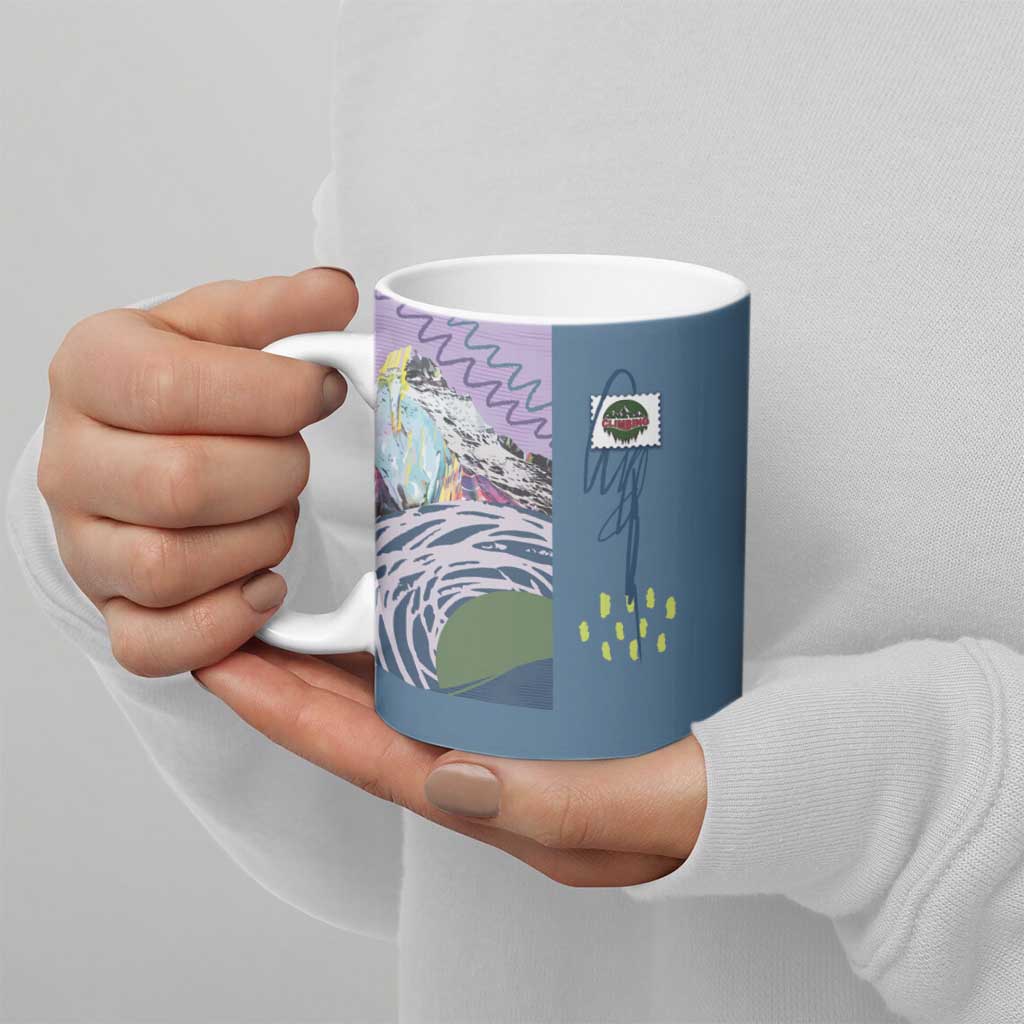 Custom Climbing Ceramic Mug Mountain Art Retro Style