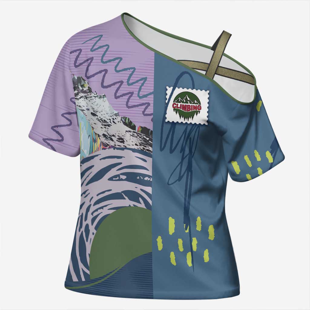 Custom Climbing Cross Shoulder Shirt Mountain Art Retro Style